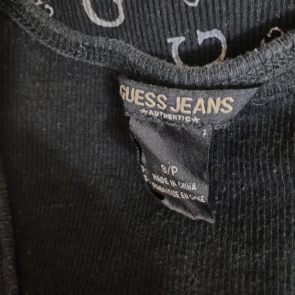 Y2K Guess Jeans black Ribbed Tank Top size S Silver Glitter Logo Monogram Print - Picture 6 of 6